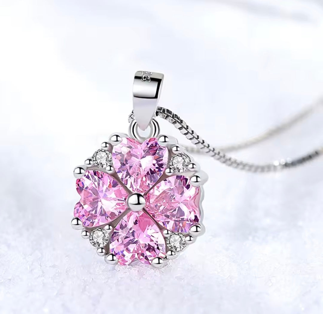 Pink clover flower necklace