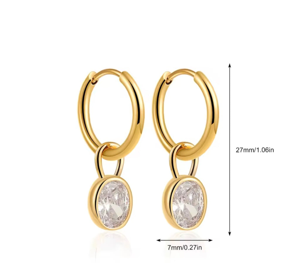 Oval zircon hoop earings